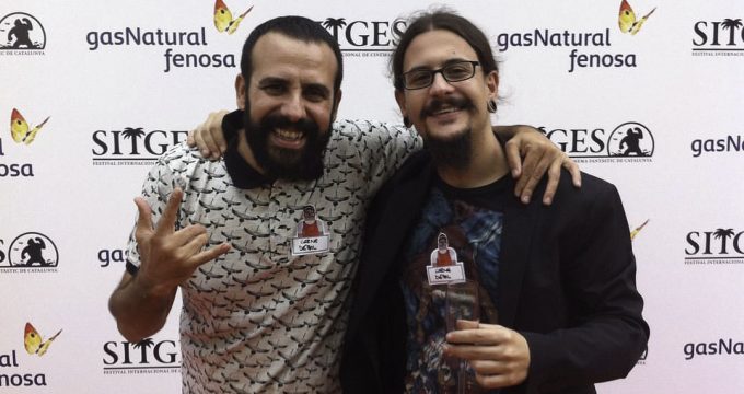 Antonio Garrido y Mik J. López en Sitges Pitchbox 2016, tras la presentación de su proyecto Carne Débil